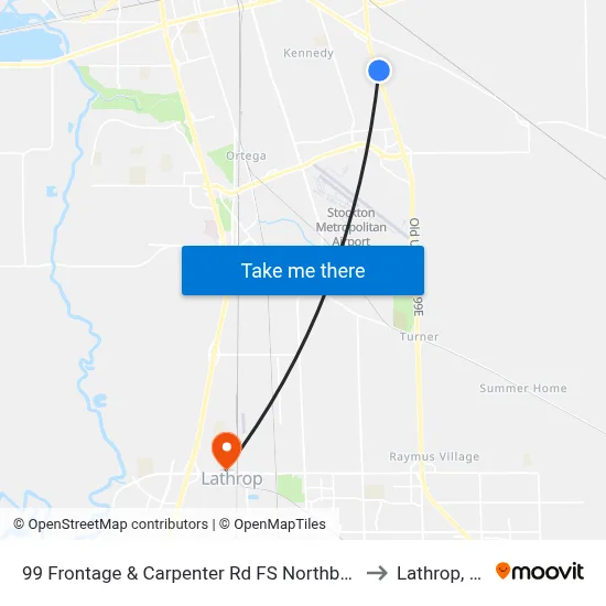 99 Frontage & Carpenter Rd FS Northbound to Lathrop, CA map