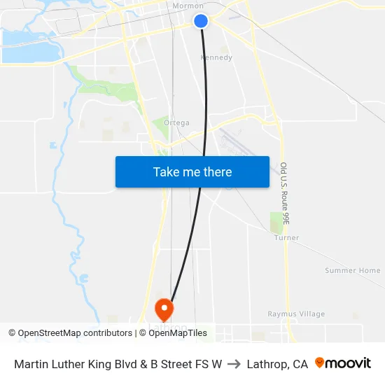 Martin Luther King Blvd & B Street FS W to Lathrop, CA map