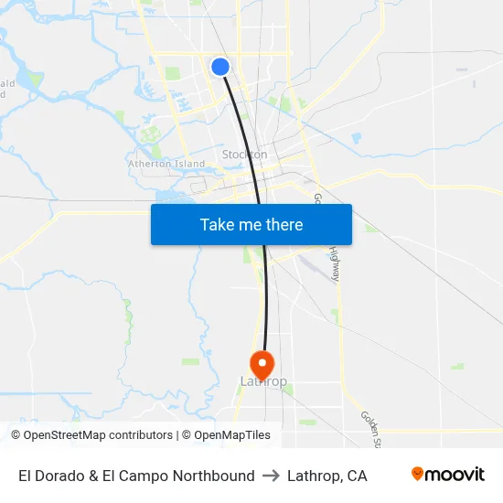 El Dorado & El Campo Northbound to Lathrop, CA map