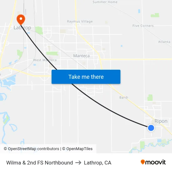 Wilma & 2nd FS Northbound to Lathrop, CA map
