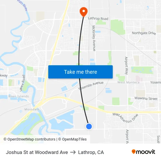 Joshua St at Woodward Ave to Lathrop, CA map