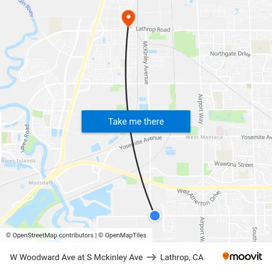 W Woodward Ave at S Mckinley Ave to Lathrop, CA map