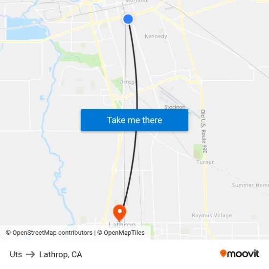 Uts to Lathrop, CA map
