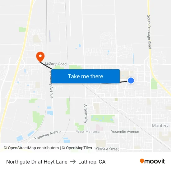 Northgate Dr at Hoyt Lane to Lathrop, CA map