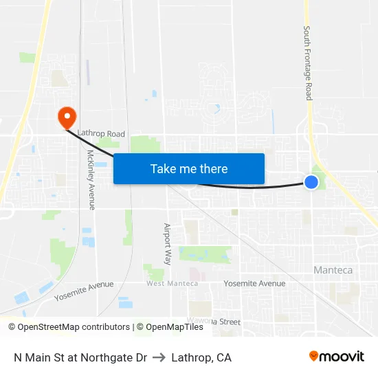 N Main St at Northgate Dr to Lathrop, CA map