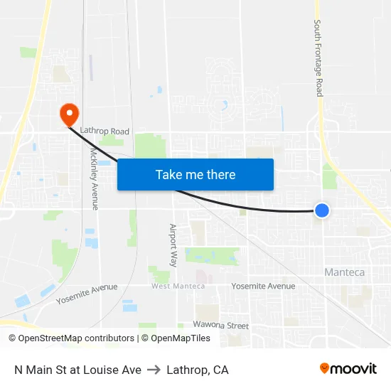N Main St at Louise Ave to Lathrop, CA map
