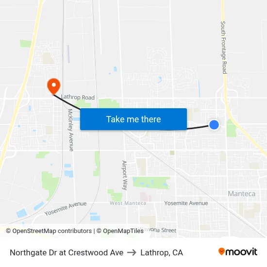 Northgate Dr at Crestwood Ave to Lathrop, CA map