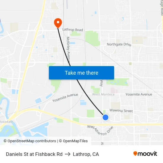 Daniels St at Fishback Rd to Lathrop, CA map