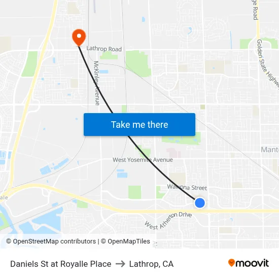 Daniels St at Royalle Place to Lathrop, CA map