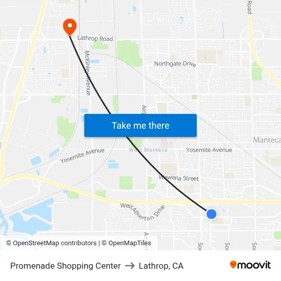 Promenade Shopping Center to Lathrop, CA map