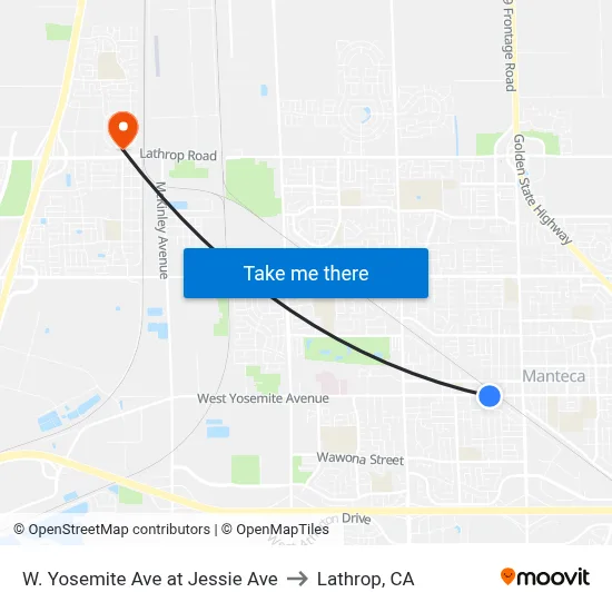 W. Yosemite Ave at Jessie Ave to Lathrop, CA map