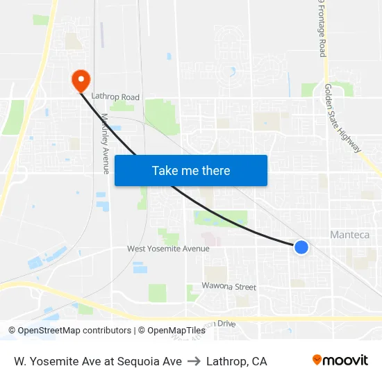 W. Yosemite Ave at Sequoia Ave to Lathrop, CA map
