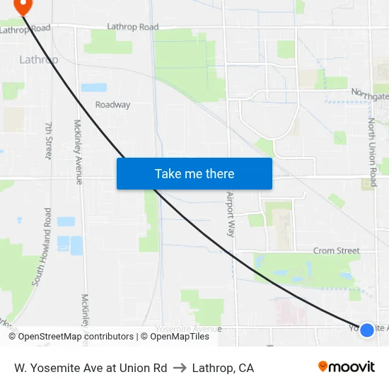 W. Yosemite Ave at Union Rd to Lathrop, CA map