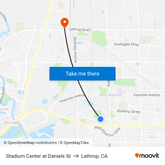 Stadium Center at Daniels St to Lathrop, CA map