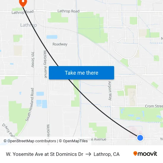 W. Yosemite Ave at St Dominics Dr to Lathrop, CA map