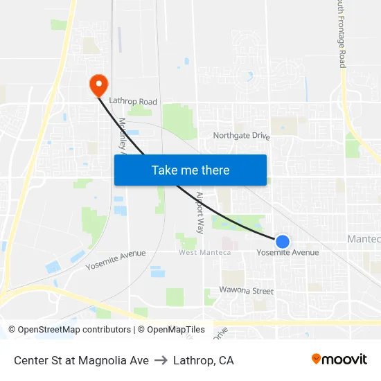Center St at Magnolia Ave to Lathrop, CA map