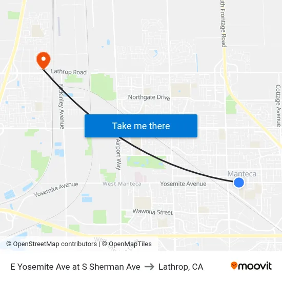 E Yosemite Ave at S Sherman Ave to Lathrop, CA map