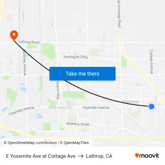 E Yosemite Ave at Cottage Ave to Lathrop, CA map