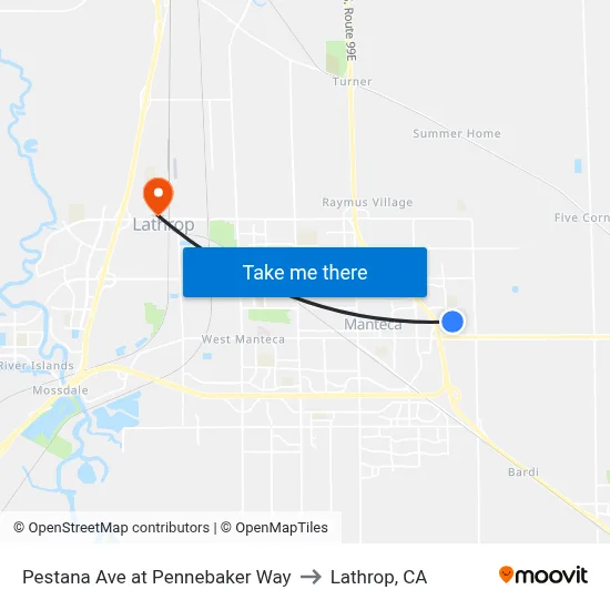 Pestana Ave at Pennebaker Way to Lathrop, CA map