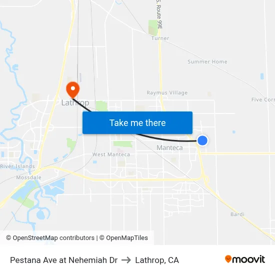 Pestana Ave at Nehemiah Dr to Lathrop, CA map