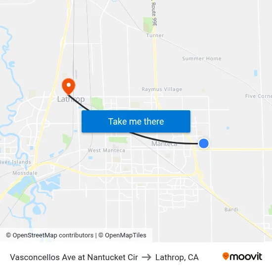 Vasconcellos Ave at Nantucket Cir to Lathrop, CA map