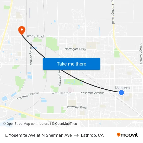 E Yosemite Ave at N Sherman Ave to Lathrop, CA map