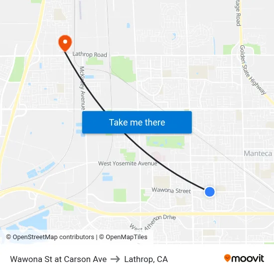 Wawona St at Carson Ave to Lathrop, CA map