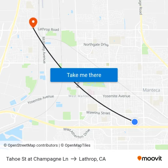 Tahoe St at Champagne Ln to Lathrop, CA map