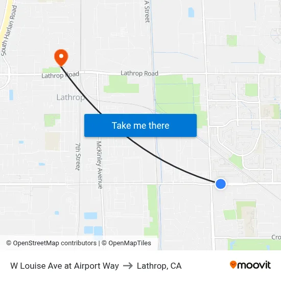 W Louise Ave at Airport Way to Lathrop, CA map