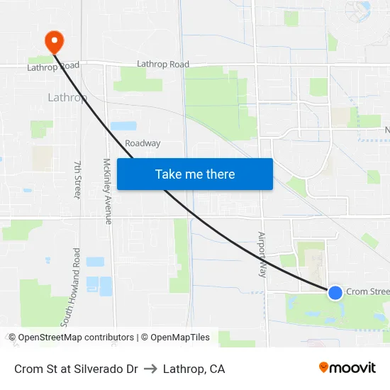 Crom St at Silverado Dr to Lathrop, CA map