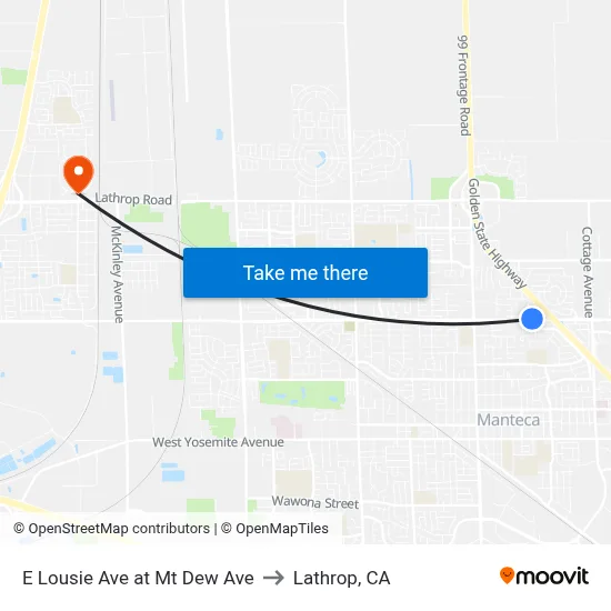 E Lousie Ave at Mt Dew Ave to Lathrop, CA map