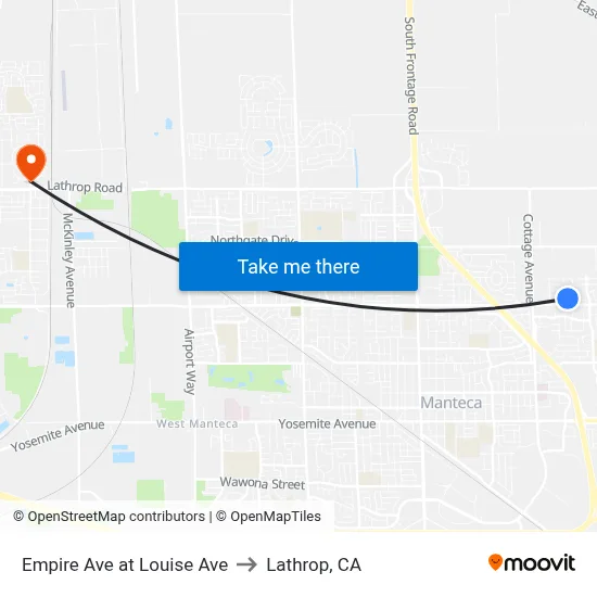 Empire Ave at Louise Ave to Lathrop, CA map