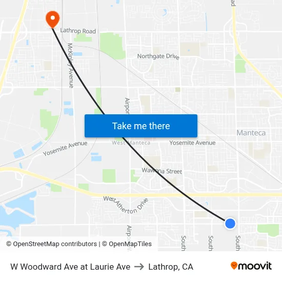 W Woodward Ave at Laurie Ave to Lathrop, CA map