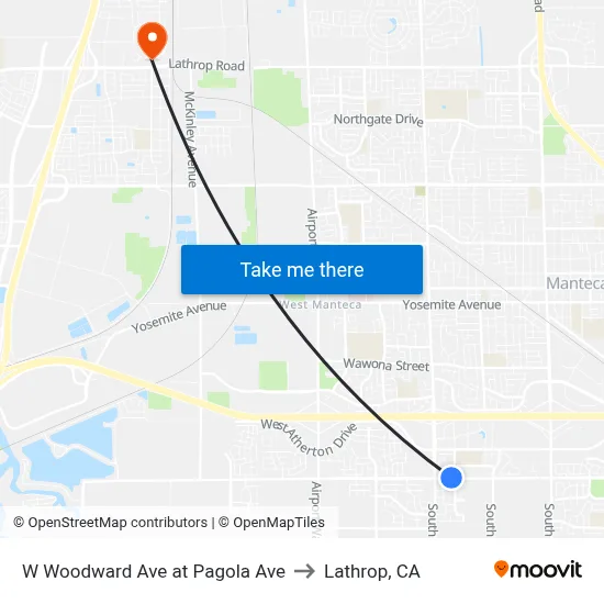 W Woodward Ave at Pagola Ave to Lathrop, CA map