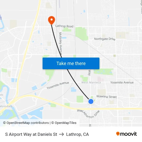S Airport Way at Daniels St to Lathrop, CA map