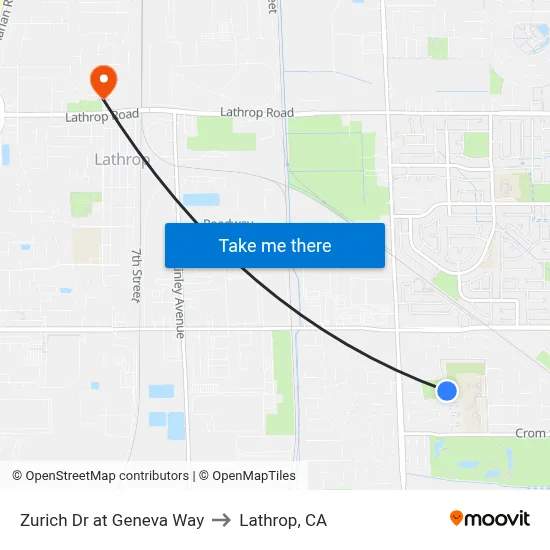 Zurich Dr at Geneva Way to Lathrop, CA map