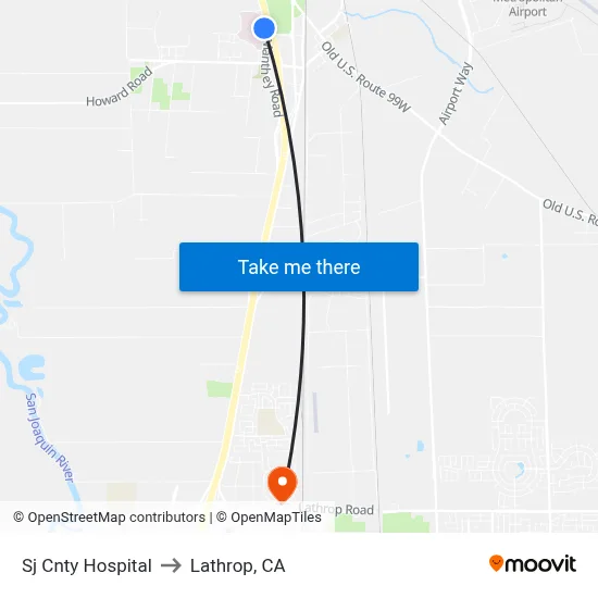 Sj Cnty Hospital to Lathrop, CA map