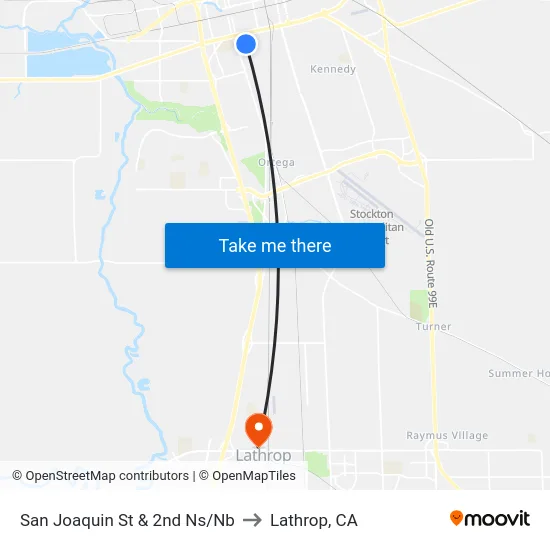 San Joaquin St & 2nd Ns/Nb to Lathrop, CA map