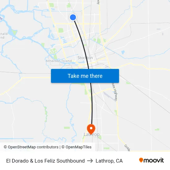 El Dorado & Los Feliz Southbound to Lathrop, CA map