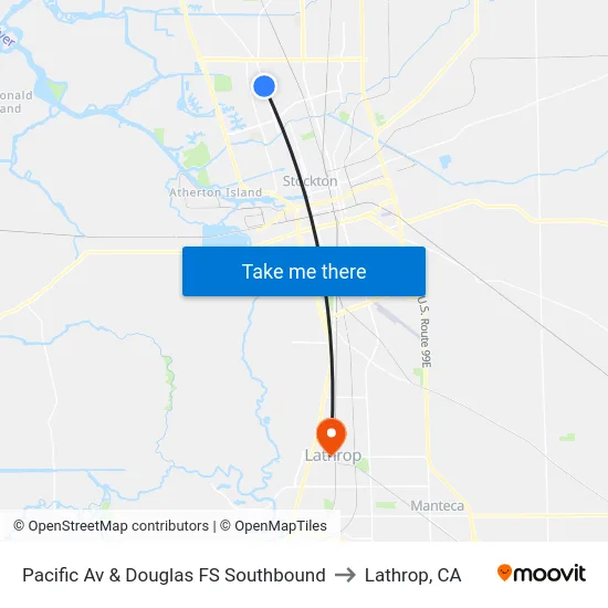Pacific Av & Douglas FS Southbound to Lathrop, CA map