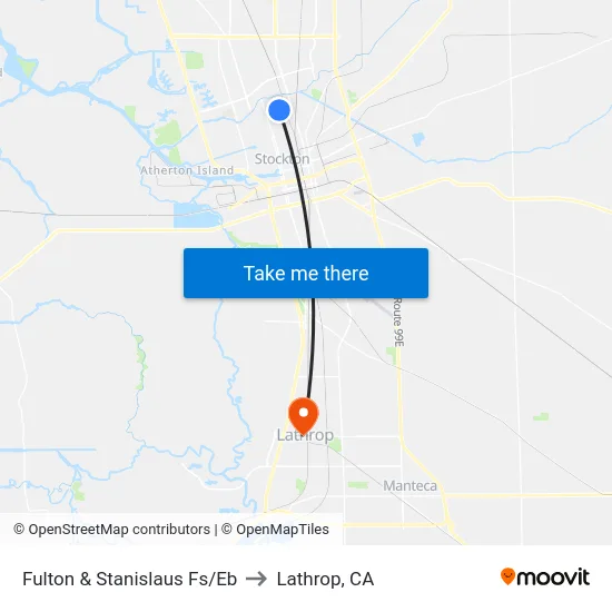 Fulton & Stanislaus Fs/Eb to Lathrop, CA map