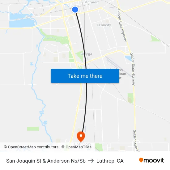 San Joaquin St & Anderson Ns/Sb to Lathrop, CA map