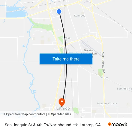San Joaquin St & 4th Fs/Northbound to Lathrop, CA map