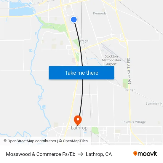 Mosswood & Commerce Fs/Eb to Lathrop, CA map