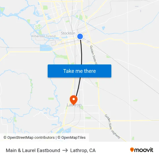 Main & Laurel Eastbound to Lathrop, CA map