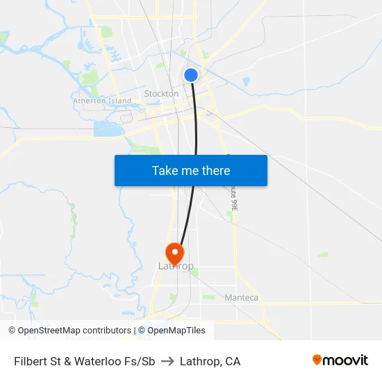 Filbert St & Waterloo Fs/Sb to Lathrop, CA map