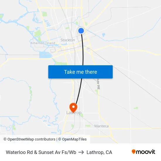 Waterloo Rd & Sunset Av Fs/Wb to Lathrop, CA map