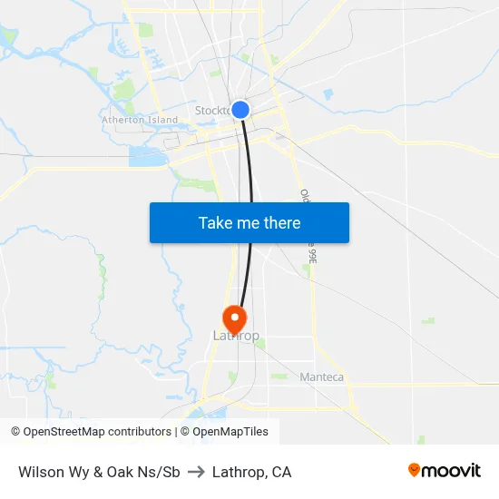 Wilson Wy & Oak Ns/Sb to Lathrop, CA map