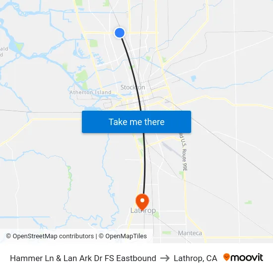 Hammer Ln & Lan Ark Dr FS Eastbound to Lathrop, CA map