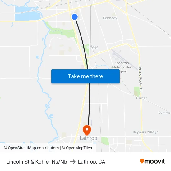 Lincoln St & Kohler Ns/Nb to Lathrop, CA map